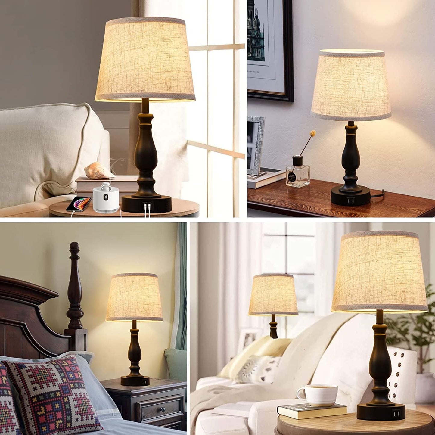Table Lamps for Bedroom – Set of 2 with USB Charging Ports