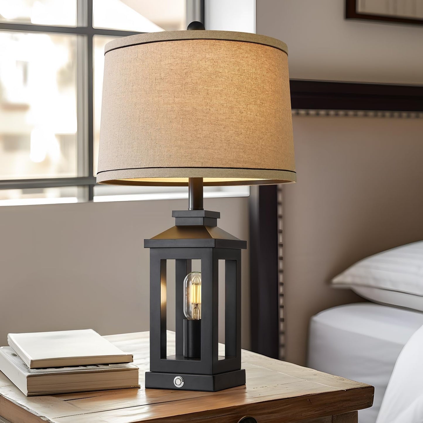 Retro Black Touch Control Table Lamps – Set of 2 Dimmable Dual-Light with USB