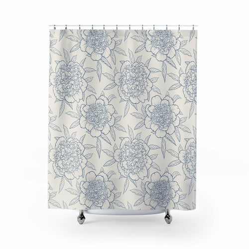Blue Floral Outline – Elegant Botanical Shower Curtain