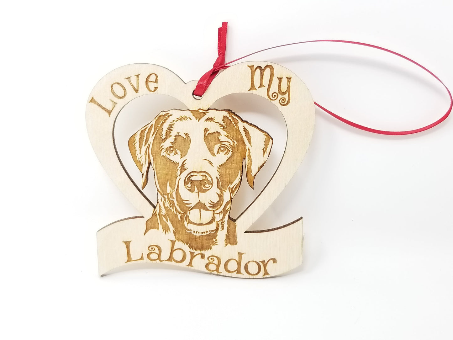Love My Labrador β Laser Engraved Wooden Heart Ornament
