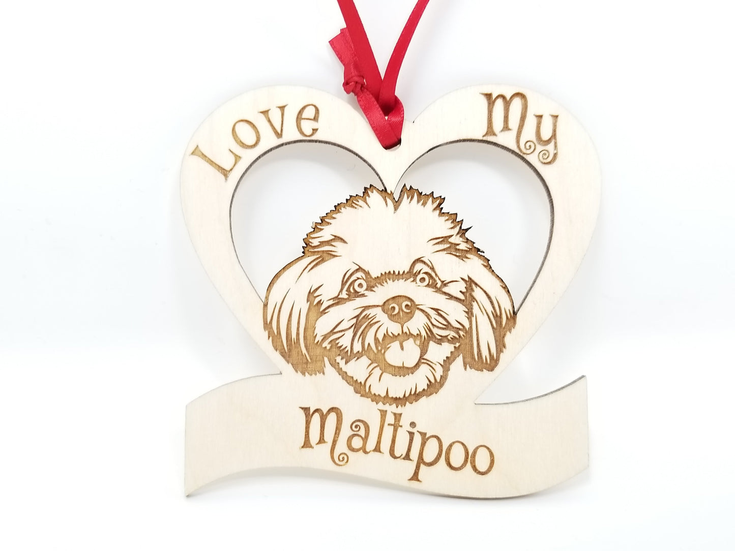 Love My Maltipoo β Laser Engraved Wooden Heart Ornament
