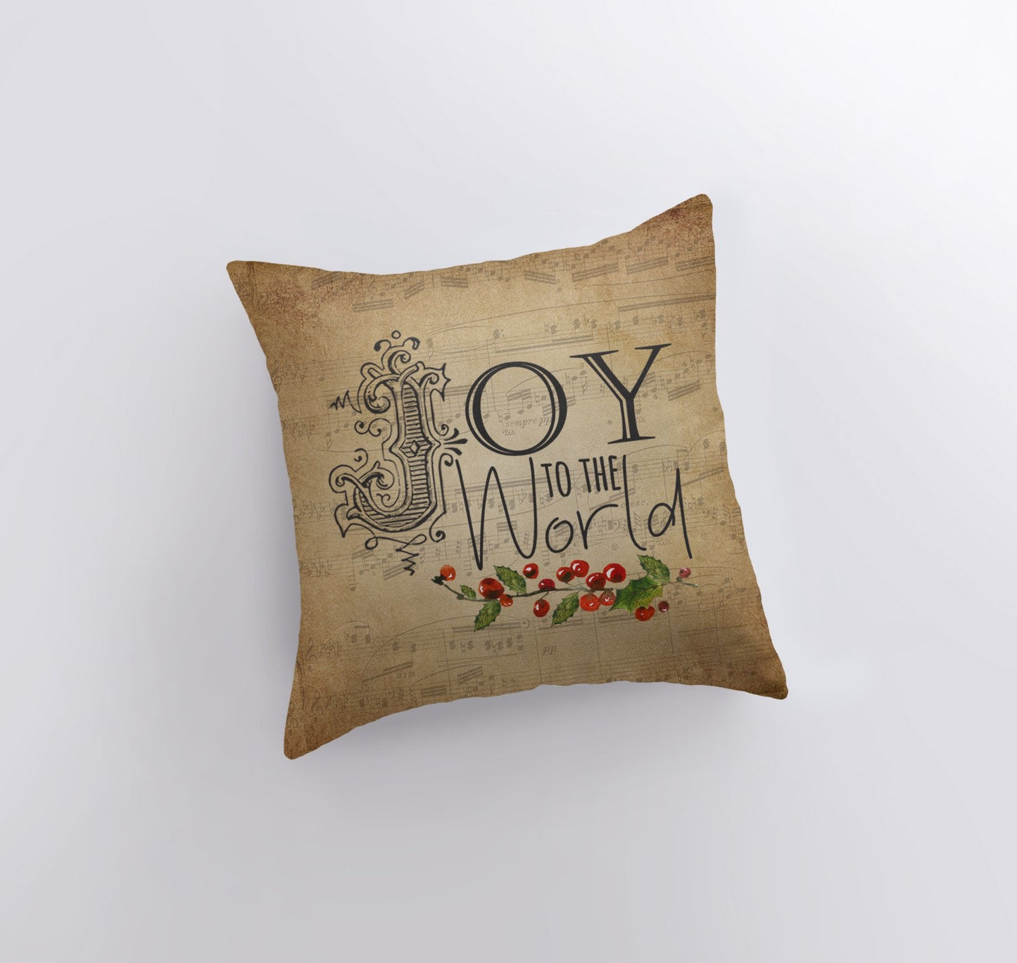Joy to the World Throw Pillow Cover – Vintage Sheet Music Christmas Décor