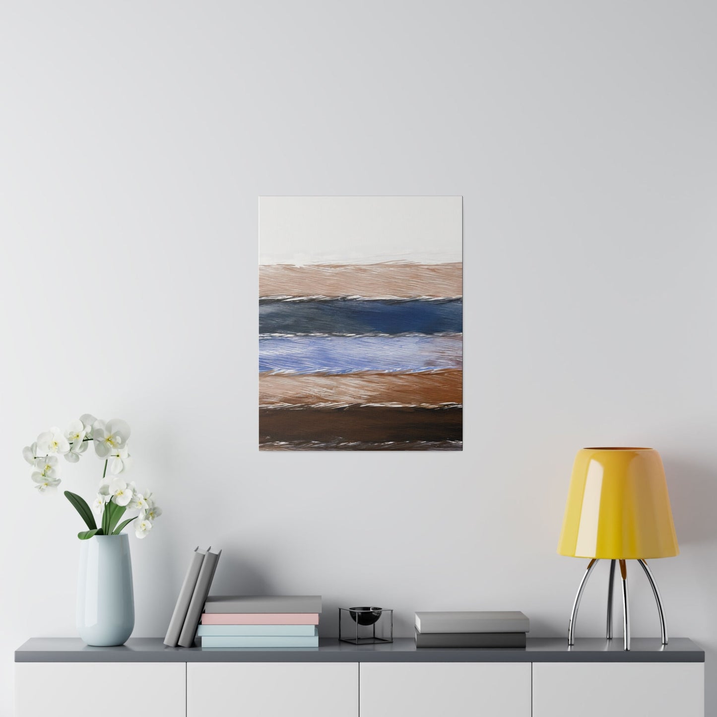 Rustic Hues – Blue, Black & Brown Lined Illustration – Giclée Wall Art Print