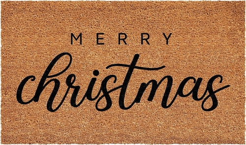 Natural & Black Merry Christmas – 17" x 29" Outdoor Coir Door Mat