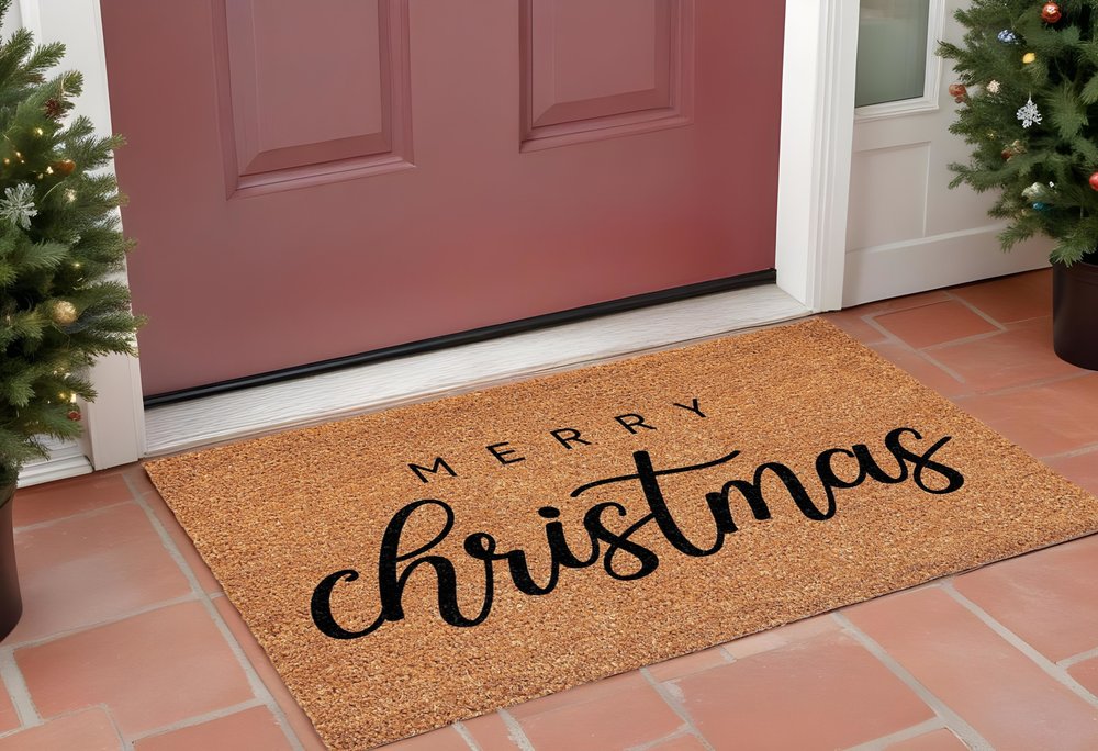 Natural & Black Merry Christmas – 17" x 29" Outdoor Coir Door Mat