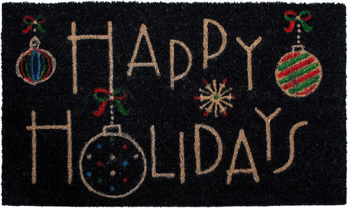 Happy Holidays – 24" x 36" Black & Natural Coir Outdoor Christmas Door Mat