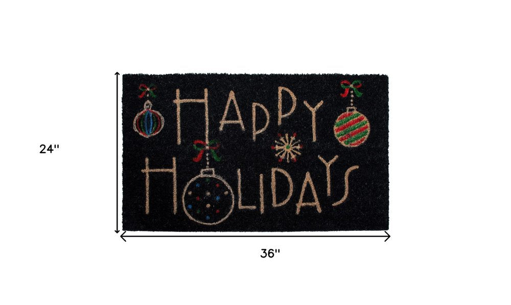 Happy Holidays – 24" x 36" Black & Natural Coir Outdoor Christmas Door Mat
