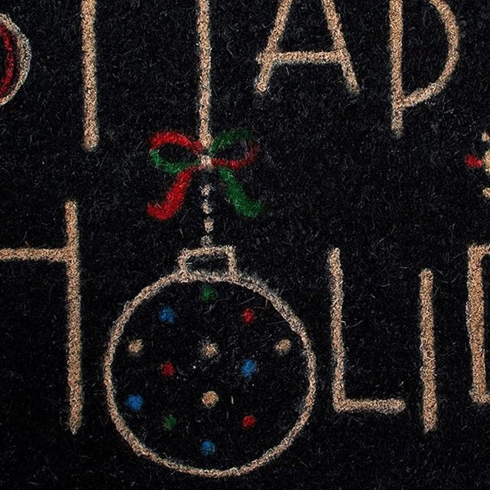 Happy Holidays – 24" x 36" Black & Natural Coir Outdoor Christmas Door Mat