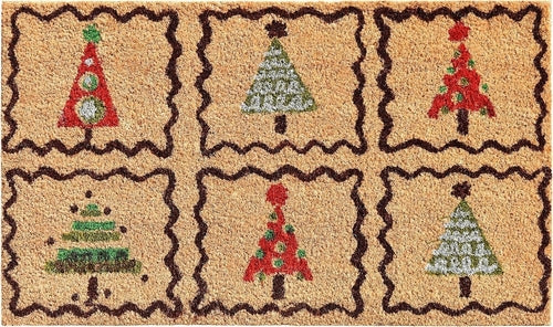 Natural, Red & Black Christmas Trees – 17" x 29" Outdoor Coir Door Mat