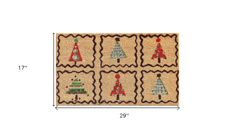 Natural, Red & Black Christmas Trees – 17" x 29" Outdoor Coir Door Mat