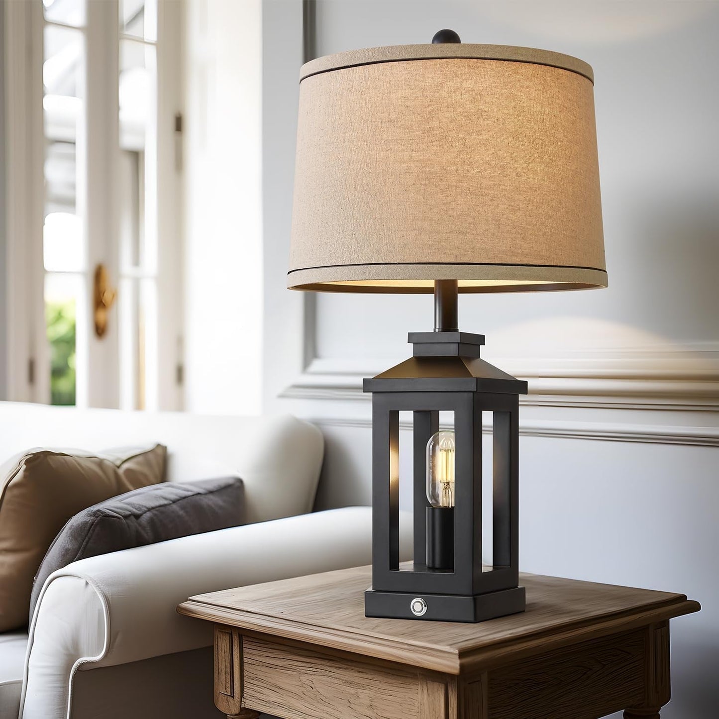 Retro Black Touch Control Table Lamps – Set of 2 Dimmable Dual-Light with USB