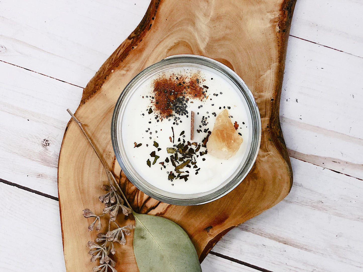 Abundance Intention Candle – Hand-Poured Soy with Crystal & Herbs