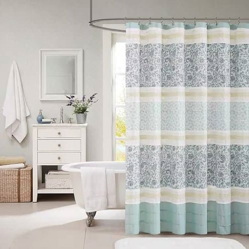 72" Cotton Shower Curtain – Teal, Blue, Grey, Cream & White Paisley