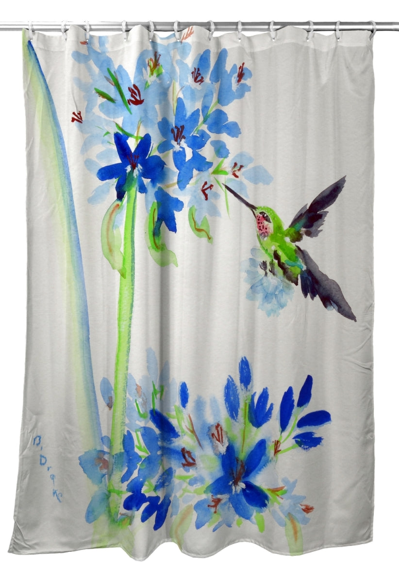 Betsy Drake Hummingbird & Blue Flowers Shower Curtain