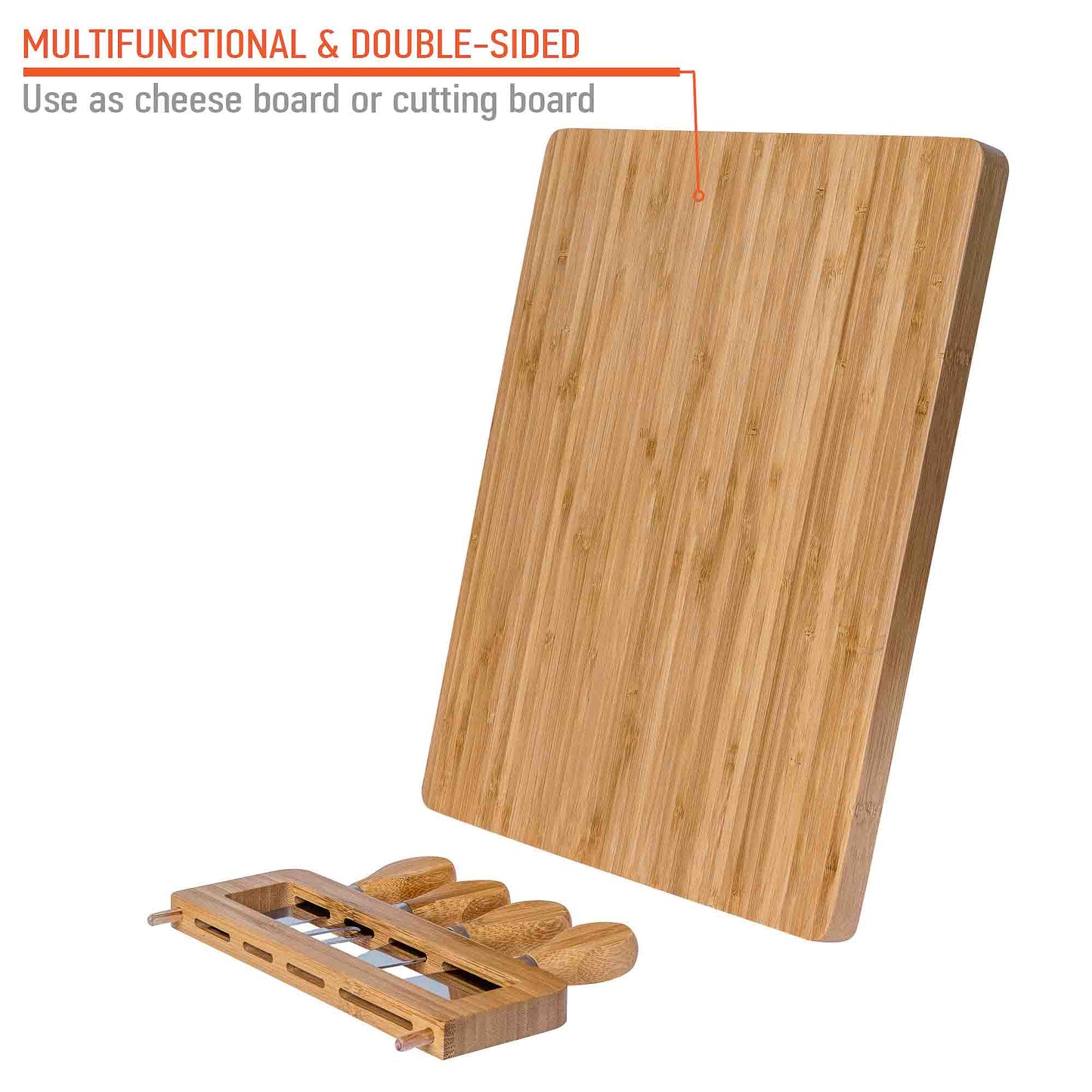 Bamboo Cheese Board & Knife Set – 14x11" Charcuterie Board