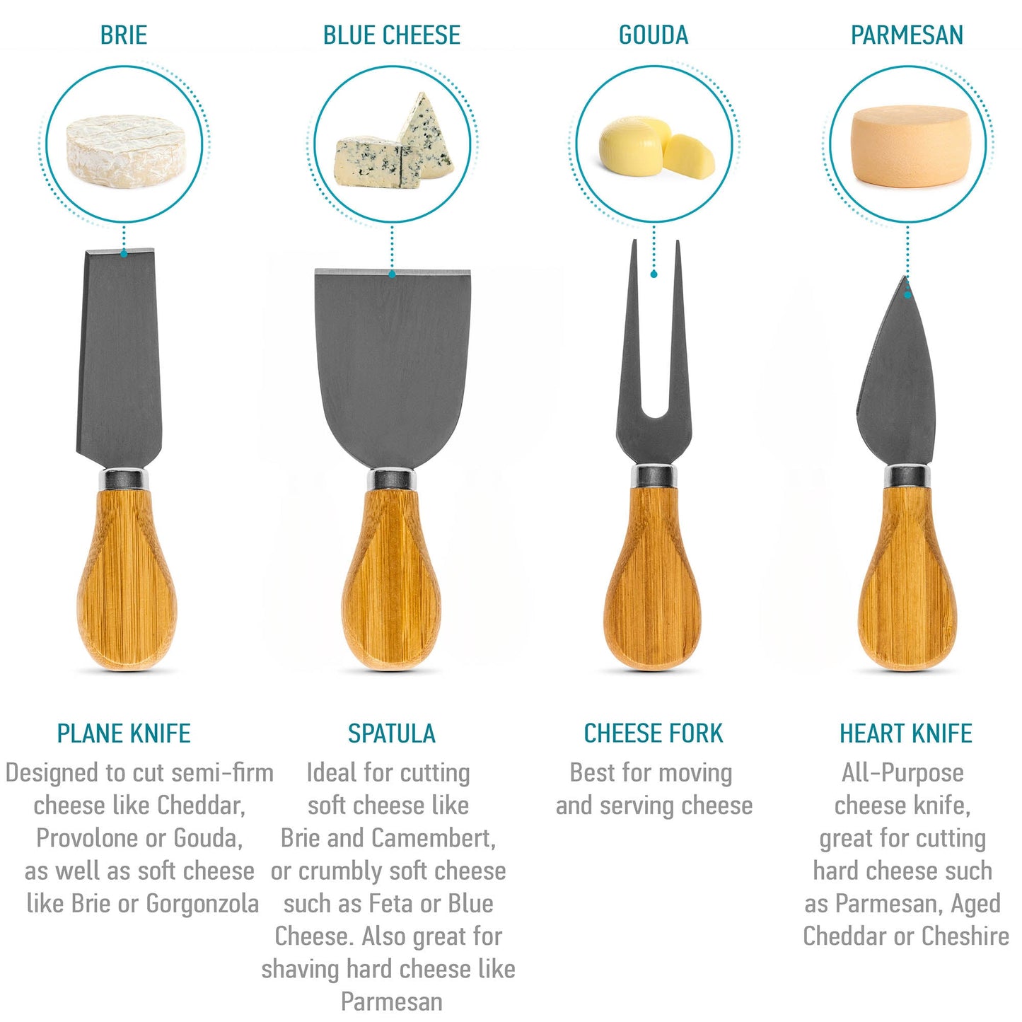 Round Bamboo Cheese Board with Knife Set & Removable Slate – 12"