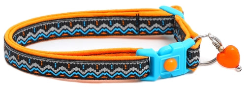 Blue & Orange Aztec with Reflective Accents - Breakaway Cat Collar
