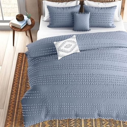 Boho Clip Dot Comforter Set – Denim (King, 5-Piece)