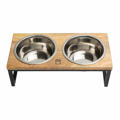 Wood & Metal Elevated Feeder β Handcrafted Mango Wood