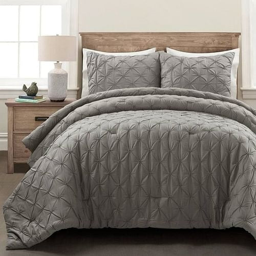 Full/Queen Soft Pleated Cotton Comforter Set – Grey