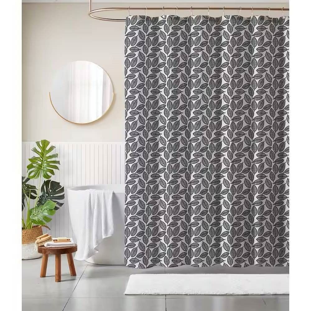 Black White Leaf Pattern – Modern Botanical Shower Curtain