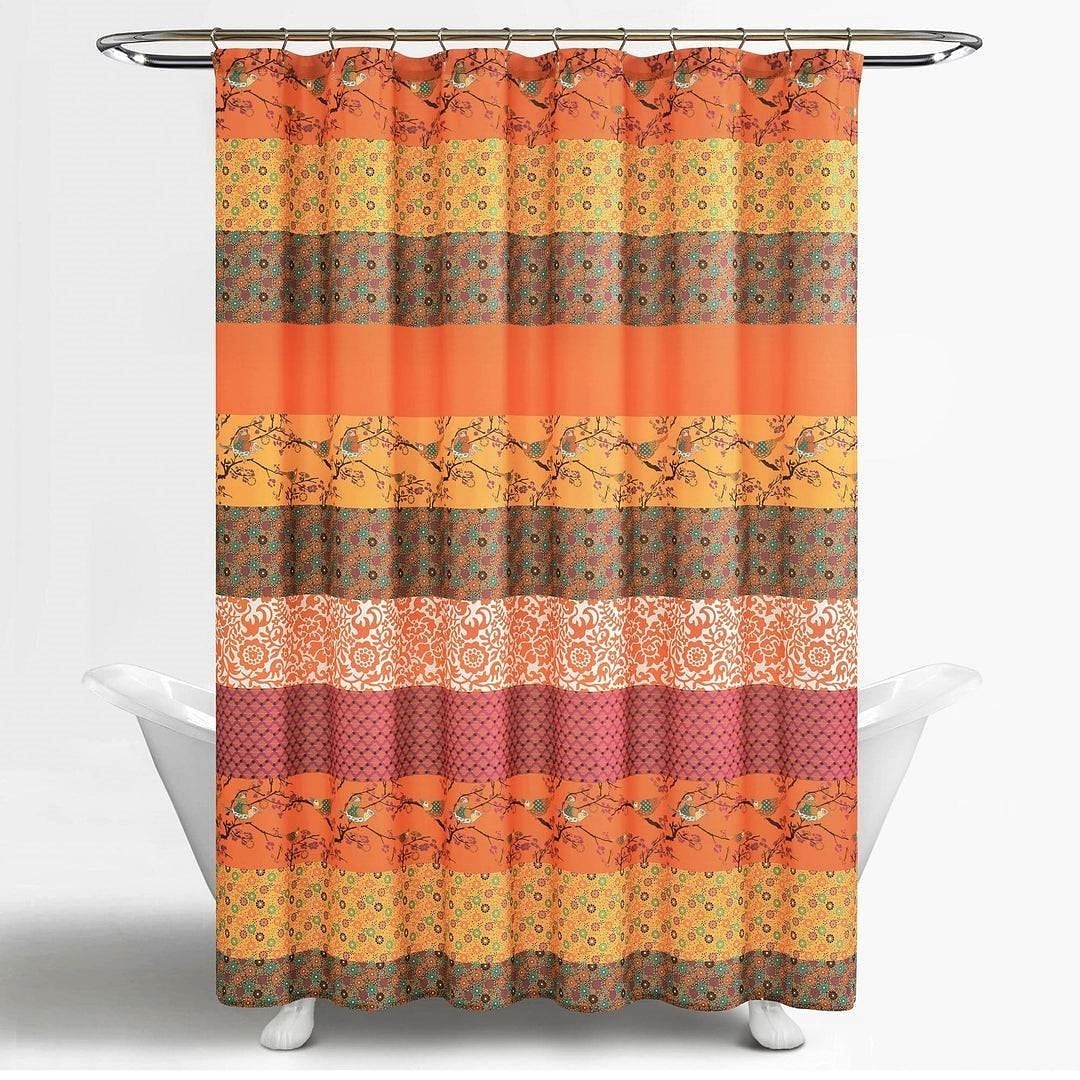 Orange & Teal Boho Birds – Polyester Shower Curtain