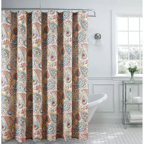 Vibrant Paisley – Teal, Red & Yellow Shower Curtain
