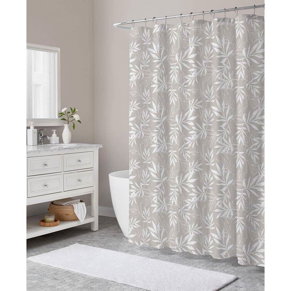 72" Taupe, Gray & White Leaves Shower Curtain