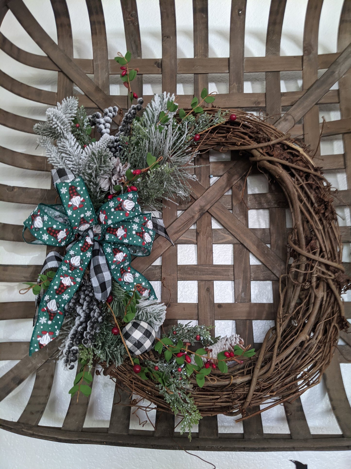 Handmade Gnome Winter/Christmas Grapevine Wreath β 18"