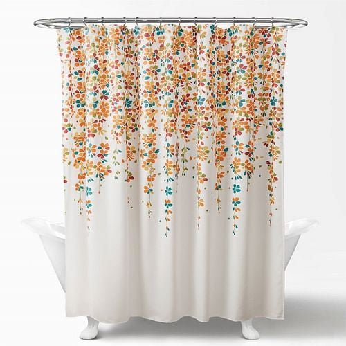 72" White, Turquoise, Blue & Orange Floral Shower Curtain