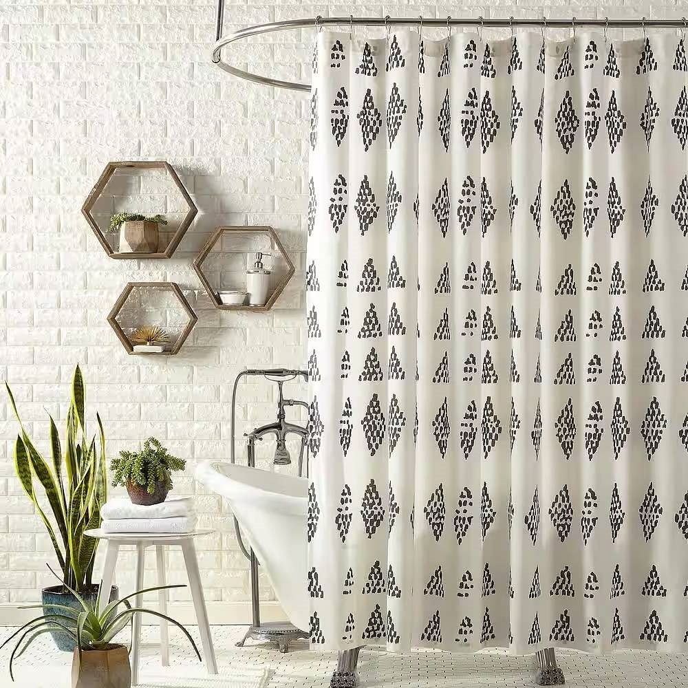 Cotton Polly β Black & White Rhombus Dots Shower Curtain
