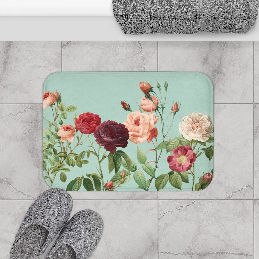 Rose Garden Teal Bath Mat โ Home Accents