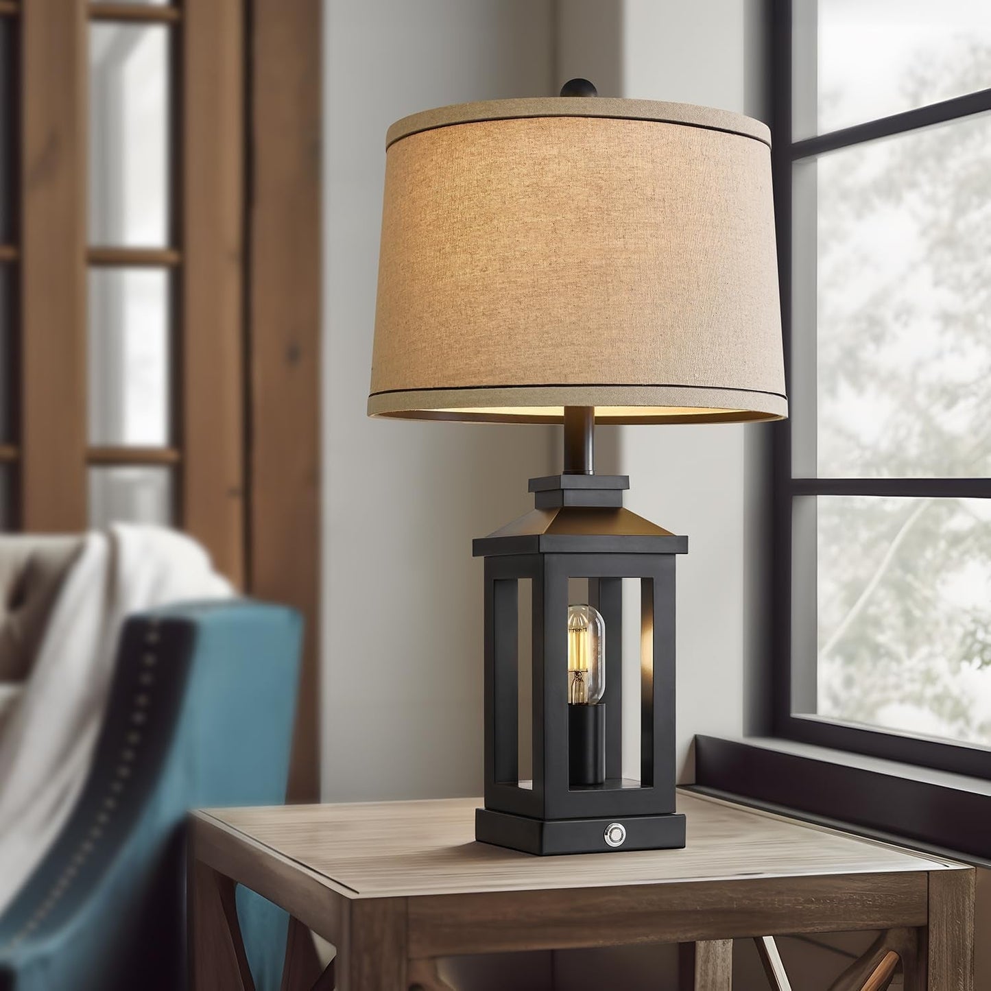 Retro Black Touch Control Table Lamps – Set of 2 Dimmable Dual-Light with USB