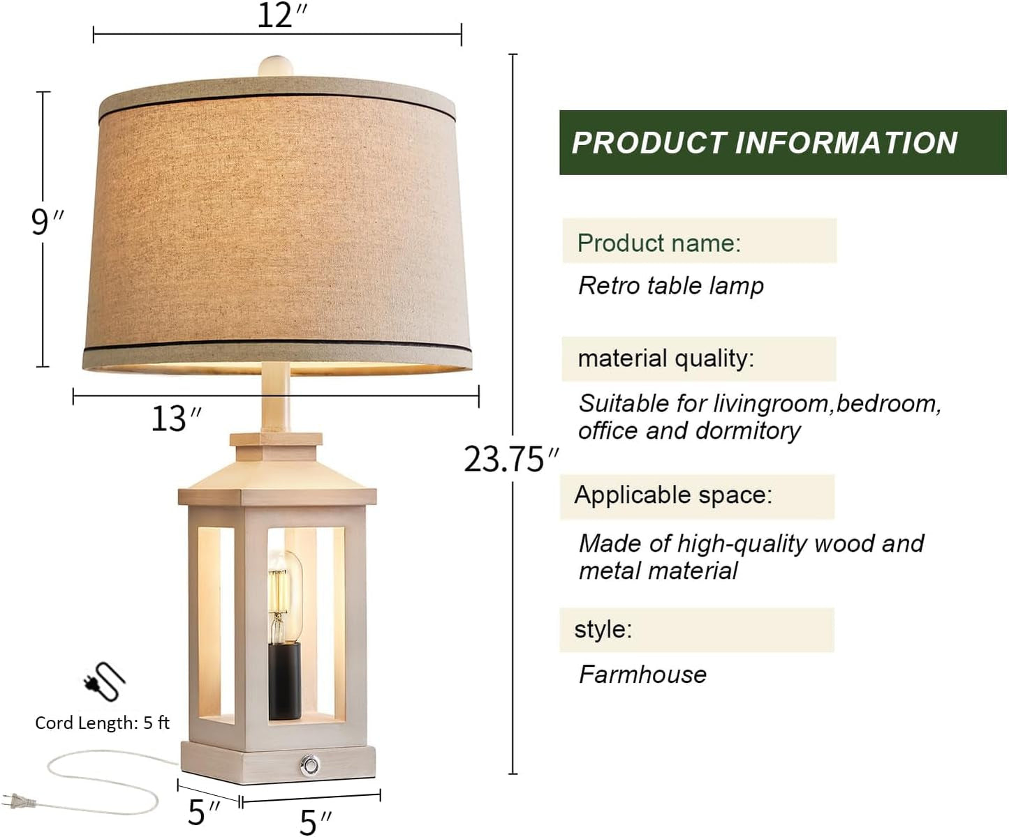 White Farmhouse Touch Lamps – Set of 2 Dimmable Dual-Light with USB