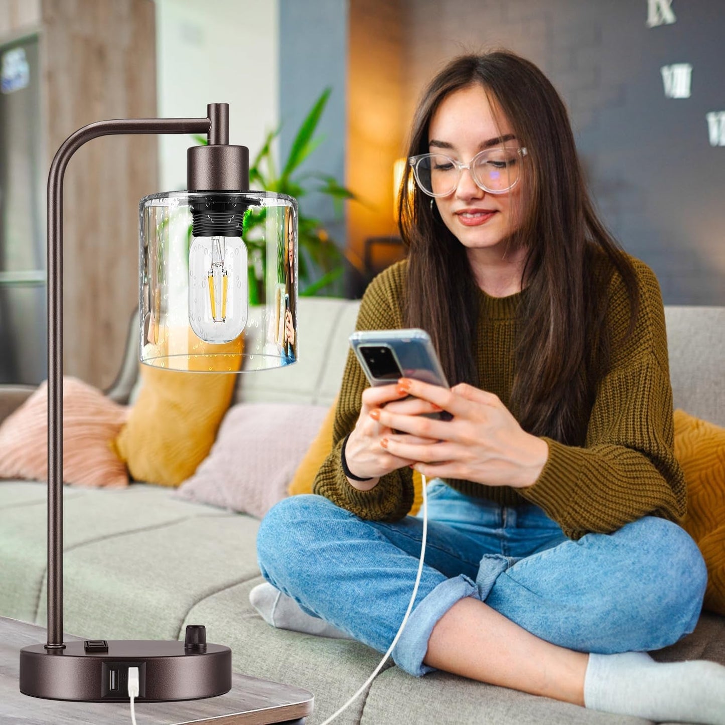 Industrial Oil-Rubbed Bronze Table Lamps β Set of 2, Stepless Dimmable with USB Ports