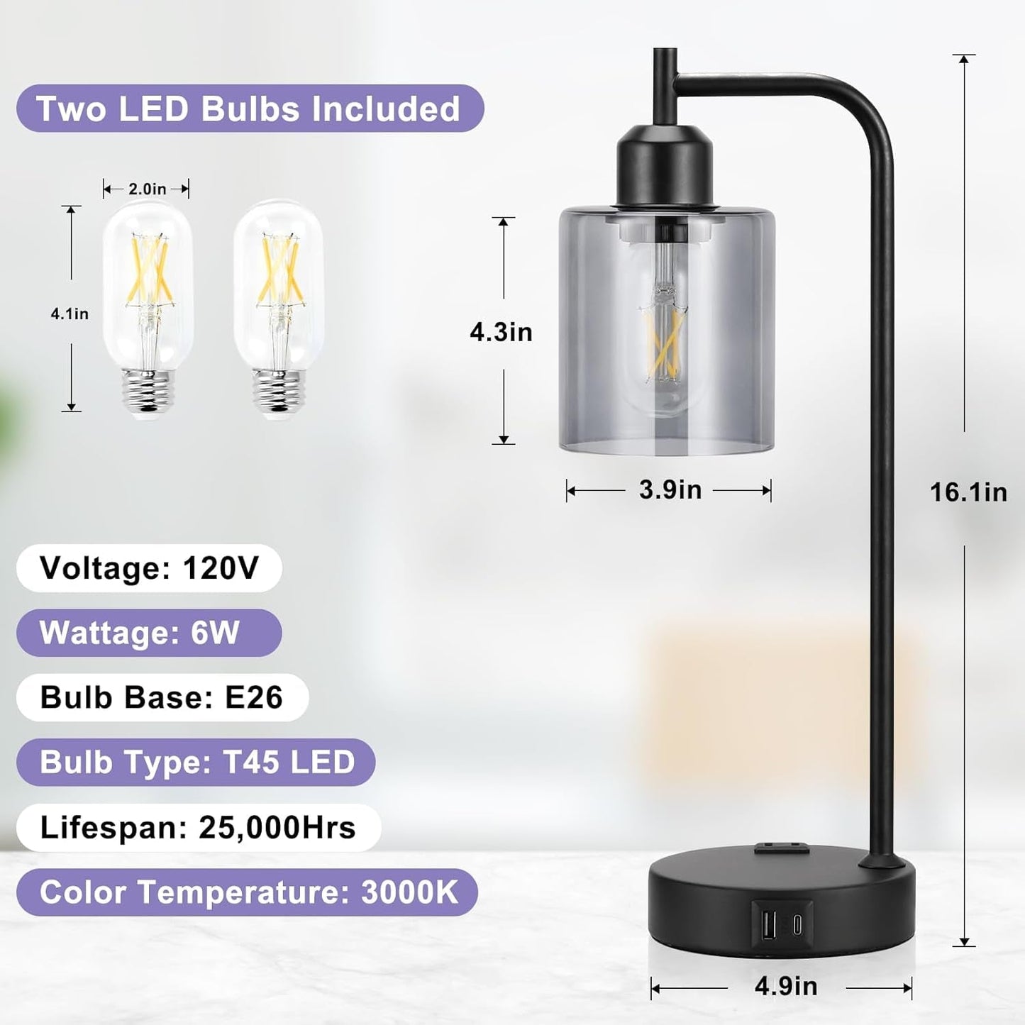 Industrial Touch Bedroom Lamps β Set of 2