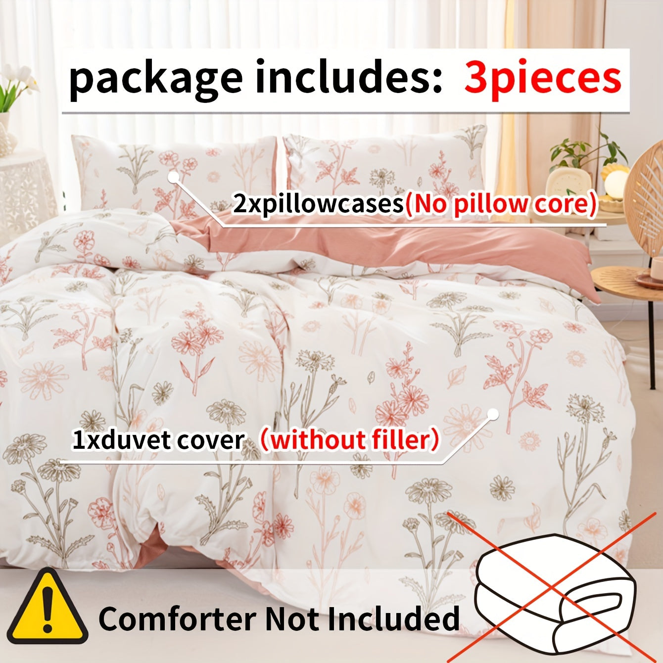 3-Piece Floral Duvet Cover Set – Soft Pastoral Style Bedding