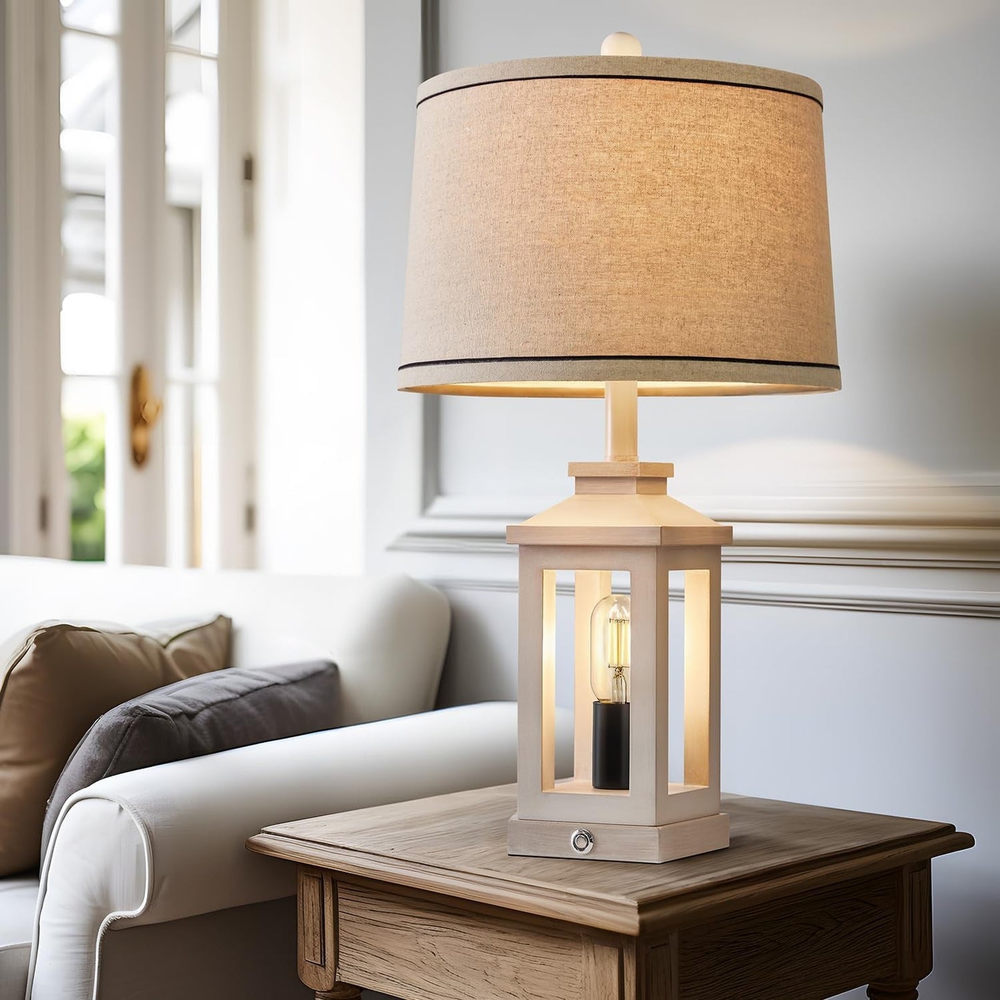 White Farmhouse Touch Lamps – Set of 2 Dimmable Dual-Light with USB
