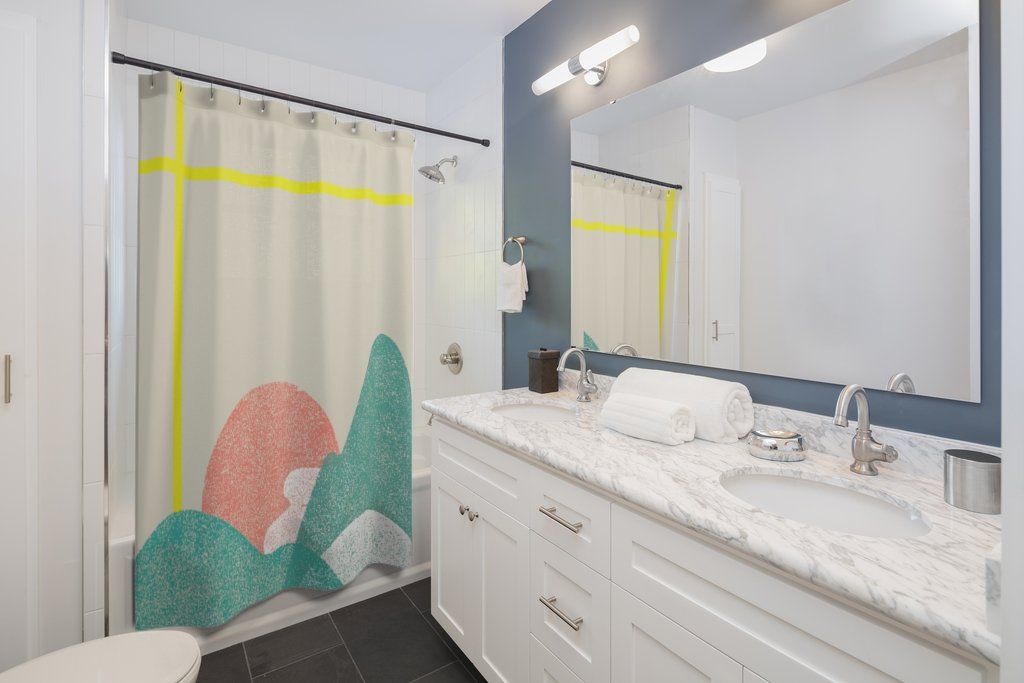 Landscape with Yellow Stripes – Modern Artistic Shower Curtain