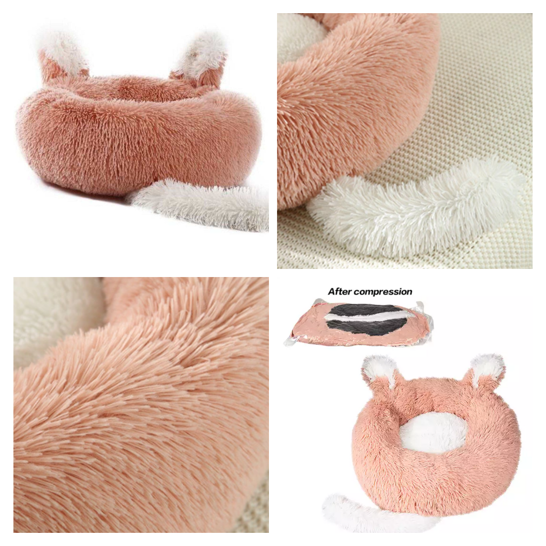 Plush Pet Bed with Ears & Tail – Fox Theme