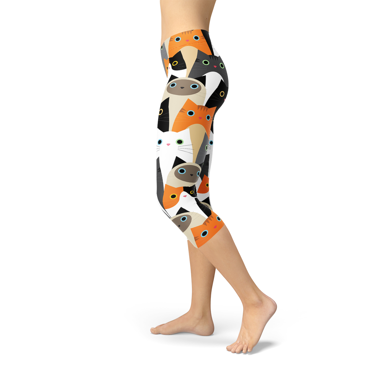 Women’s All Over Print Cats Capri Leggings – Premium Performance & Comfort