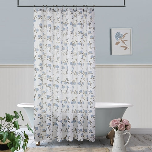 Farmhouse “Happy” Shower Curtain – Rustic Floral Charm
