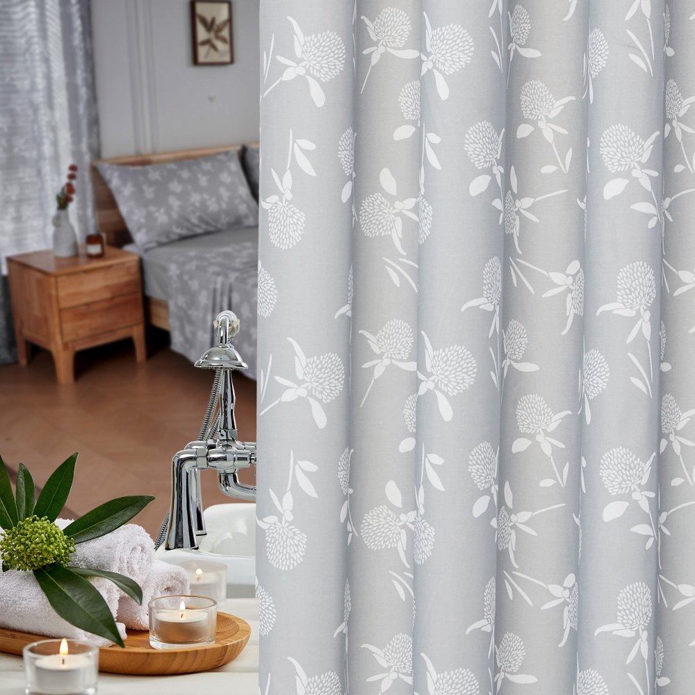 Farmhouse “Happy” Shower Curtain – Rustic Floral Charm