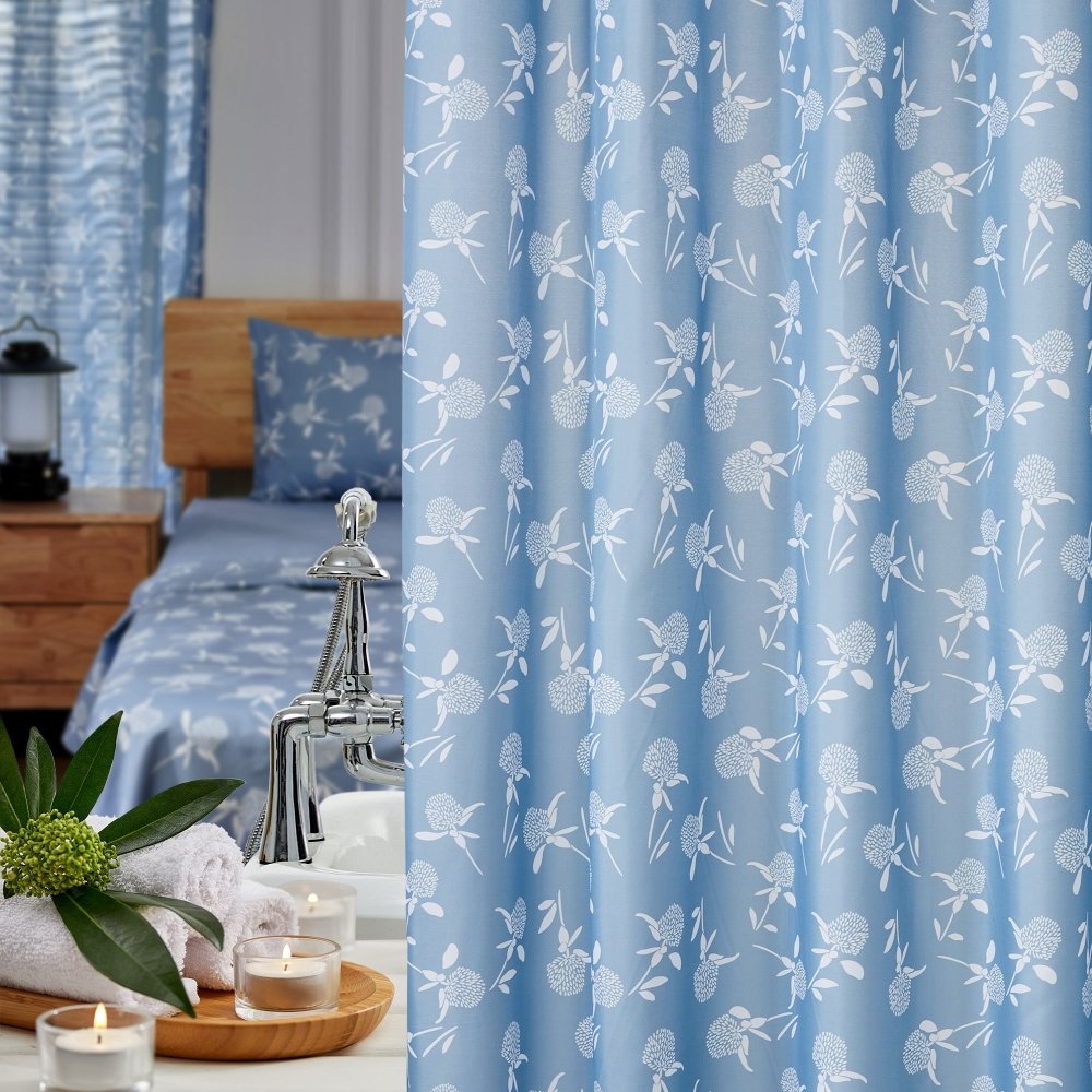 Farmhouse “Happy” Shower Curtain – Rustic Floral Charm
