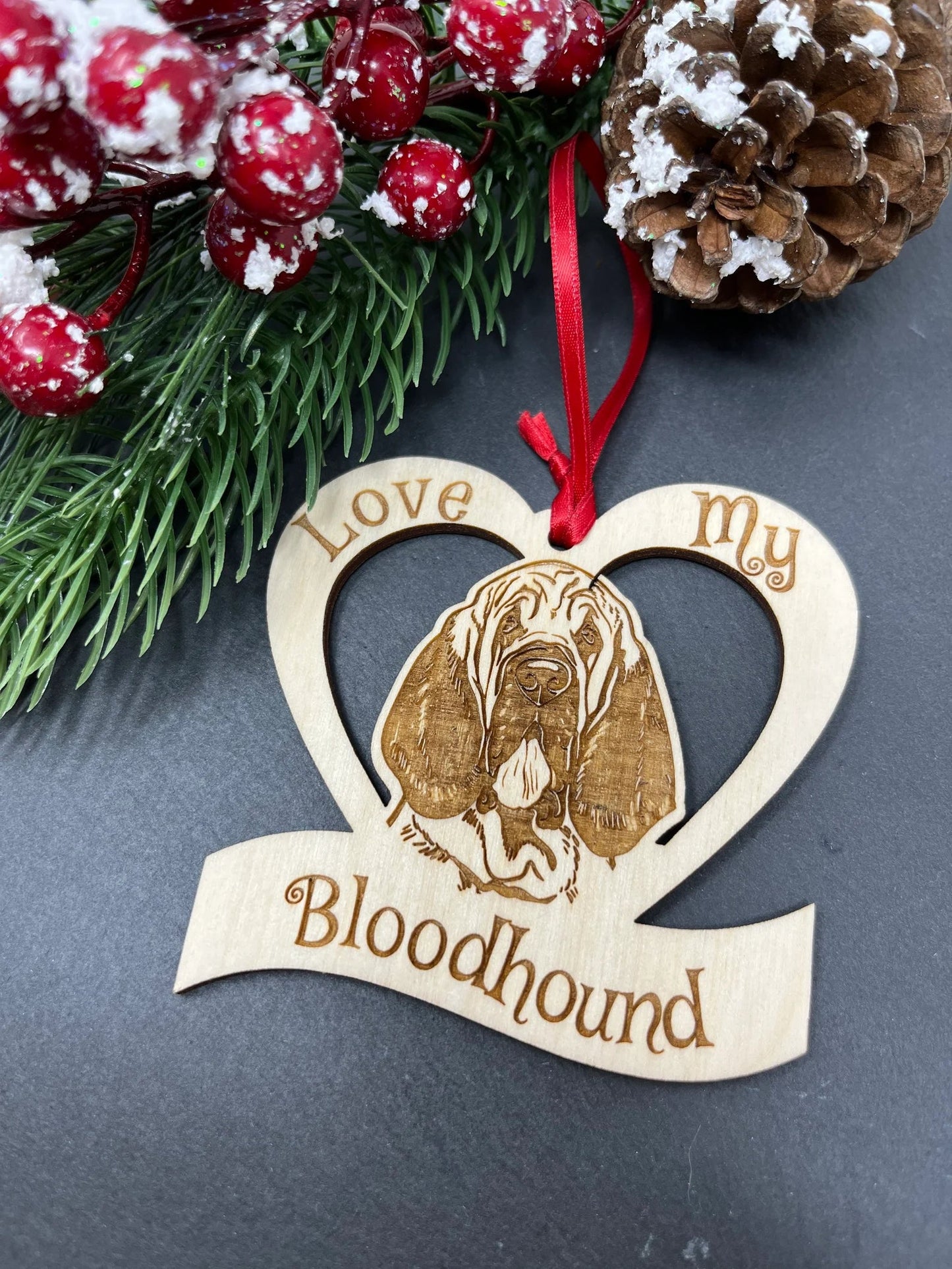 Love My Bloodhound - Laser Engraved Wooden Heart Ornament