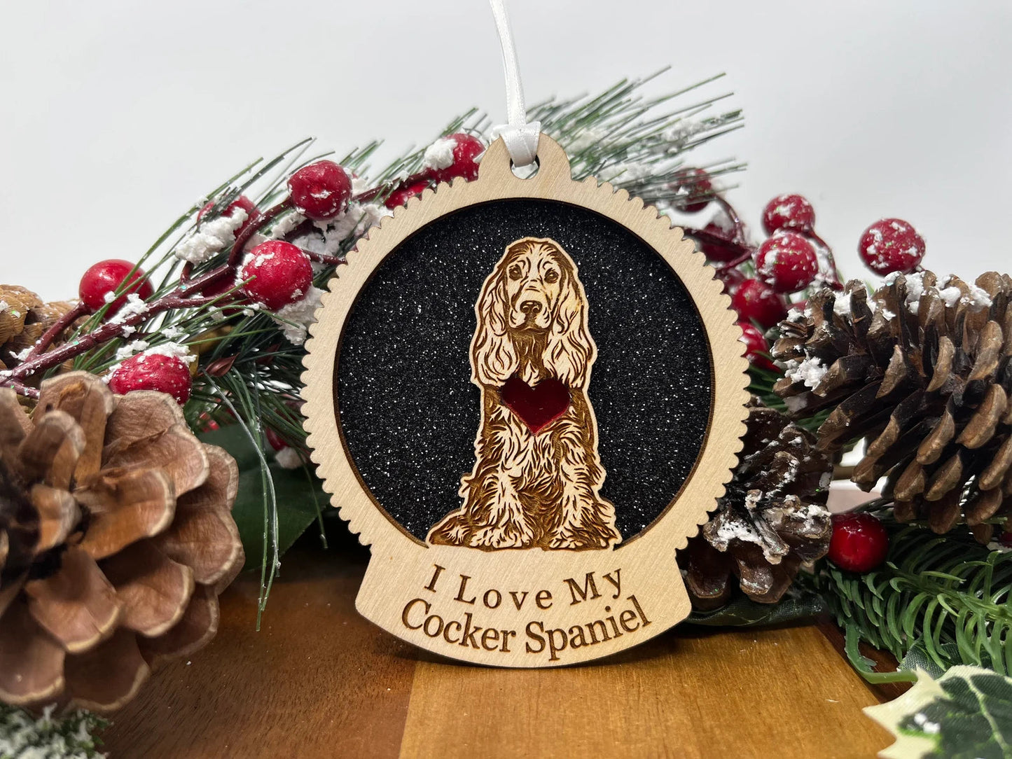 Love My Cocker Spaniel β Laser Engraved Round Wooden Ornament