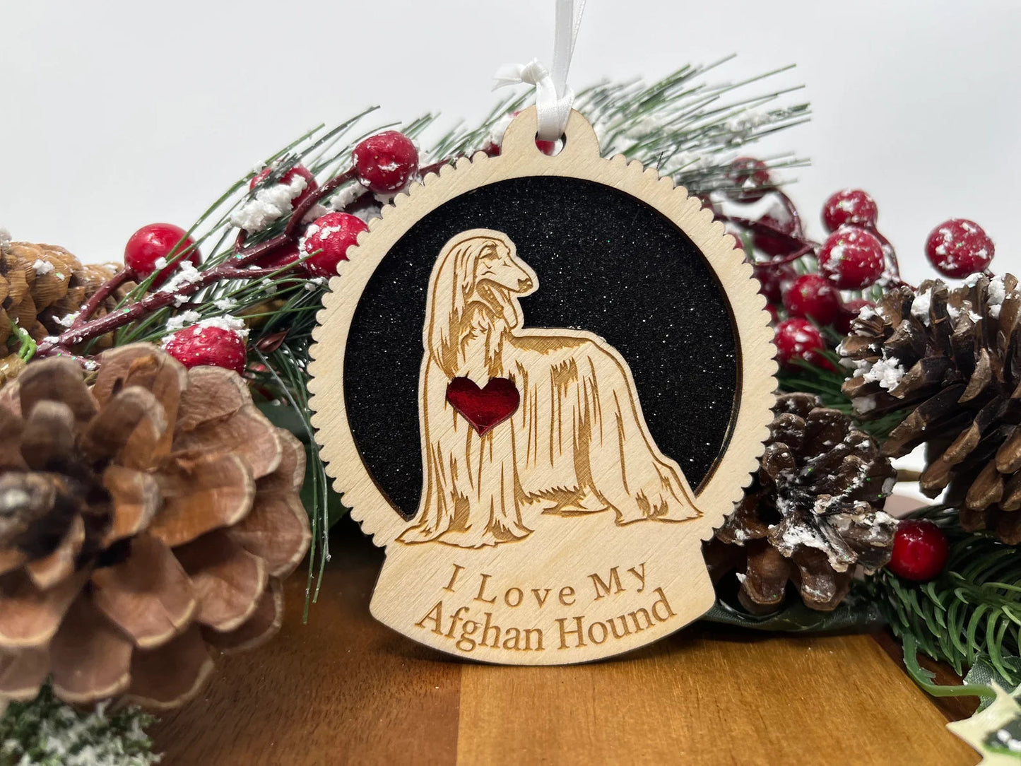 Love My Afghan Hound β Laser Engraved Round Wooden Ornament