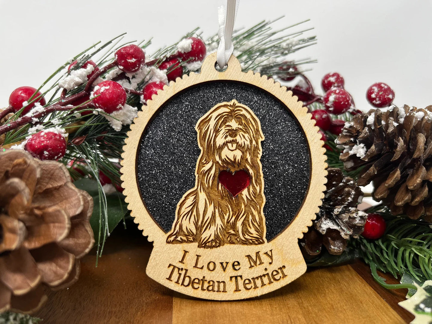 Love My Tibetan Terrier β Laser Engraved Round Wooden Ornament