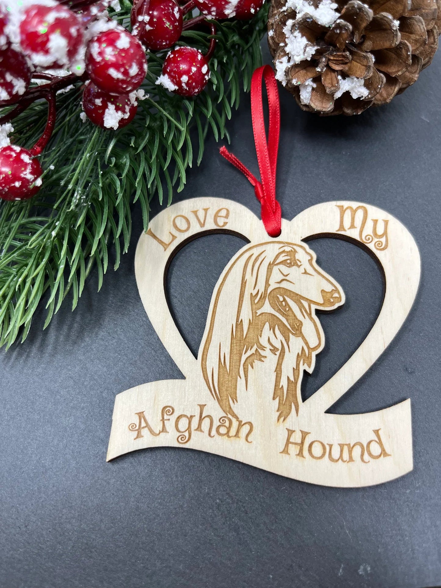 Love My Afghan Hound β Laser Engraved Wooden Heart Ornament