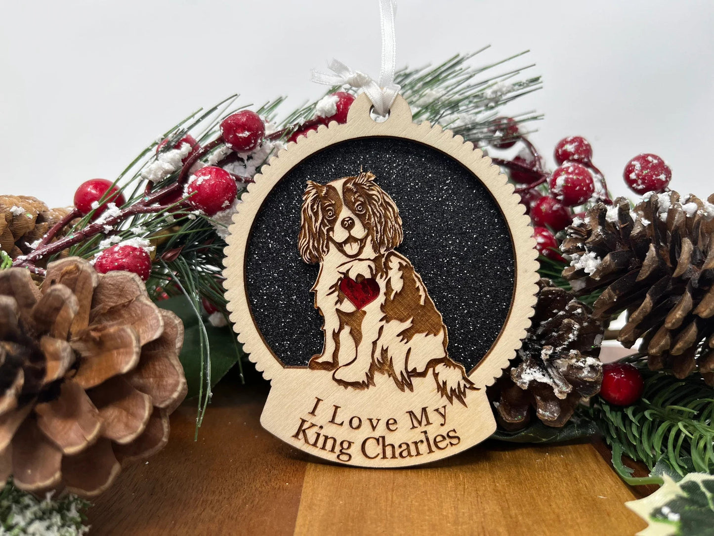Love My King Charles Spaniel β Laser Engraved Round Wooden Ornament